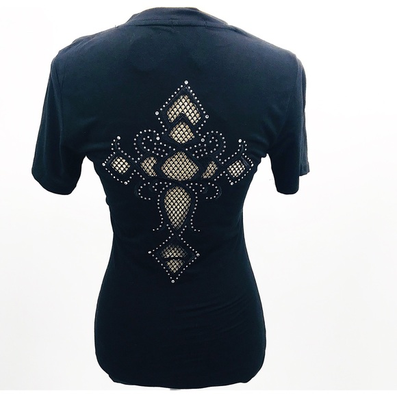 Tee with large mesh cross; rhinestones NWT - Picture 3 of 7